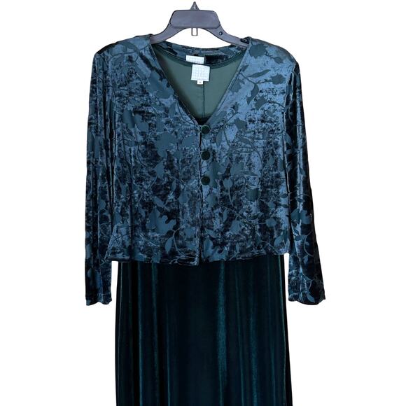 Vintage 90s Burnout Velvet Maxi Dress w/ Jacket Green 10P Holiday Party Y2K Goth - Picture 9 of 12